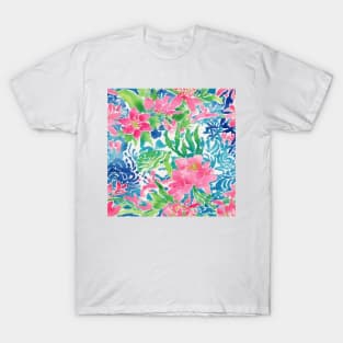 Preppy colors watercolor flowers and leaves T-Shirt